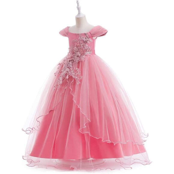 🆕Girls Dusty Pink Lace Sequin Embroidery Wedding Party Pageant Ball Gown - Picture 4 of 7